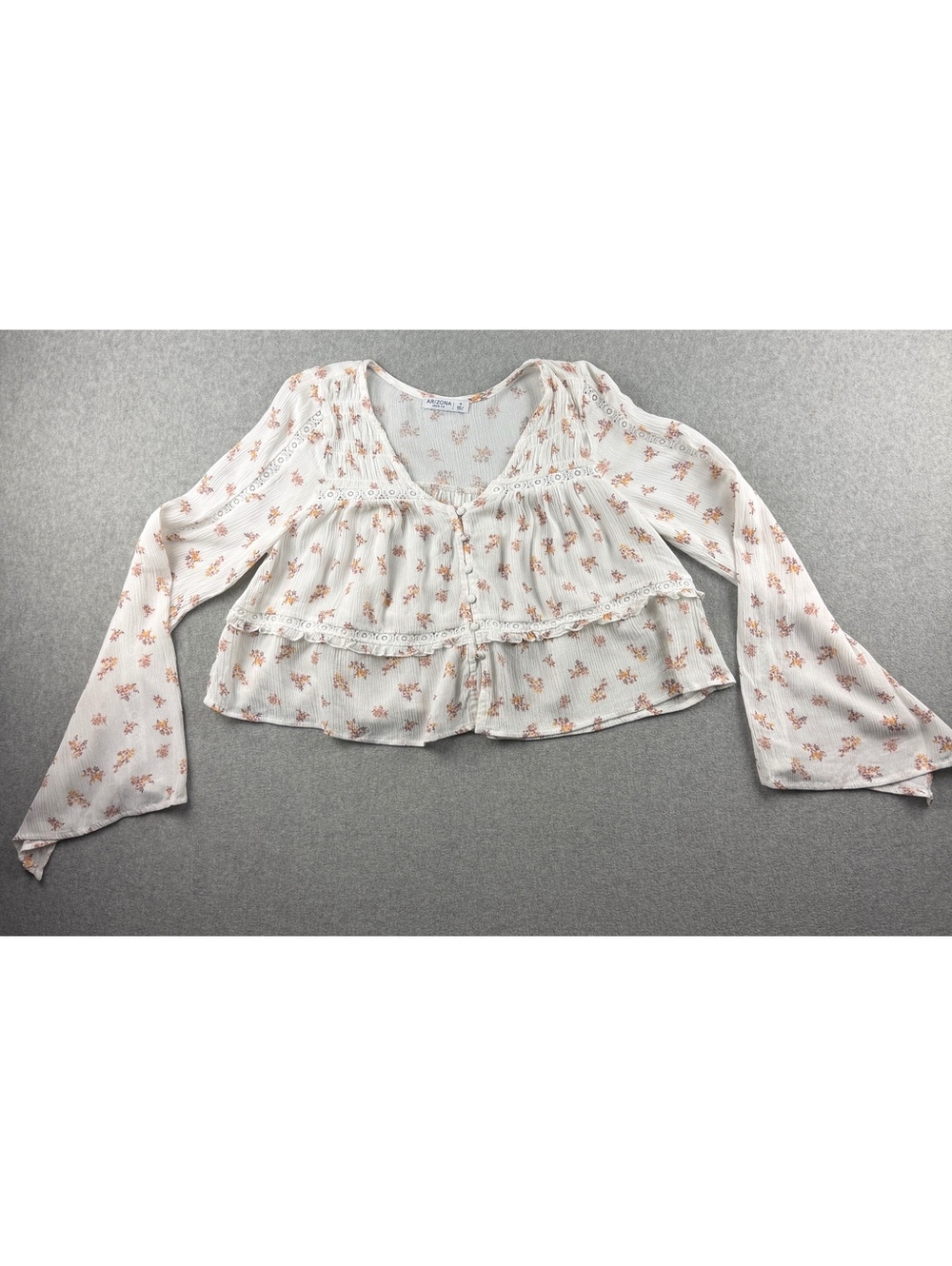 Floral Peplum Bell Sleeve Lace Trim Boho Fairy Top